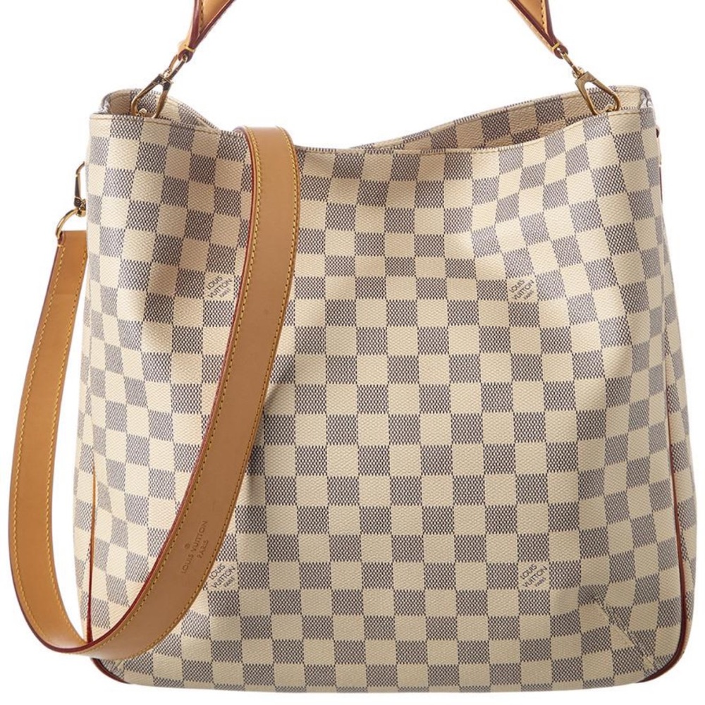Louis Vuitton Damier Azur Canvas Hobo with Tan Leather Strap
